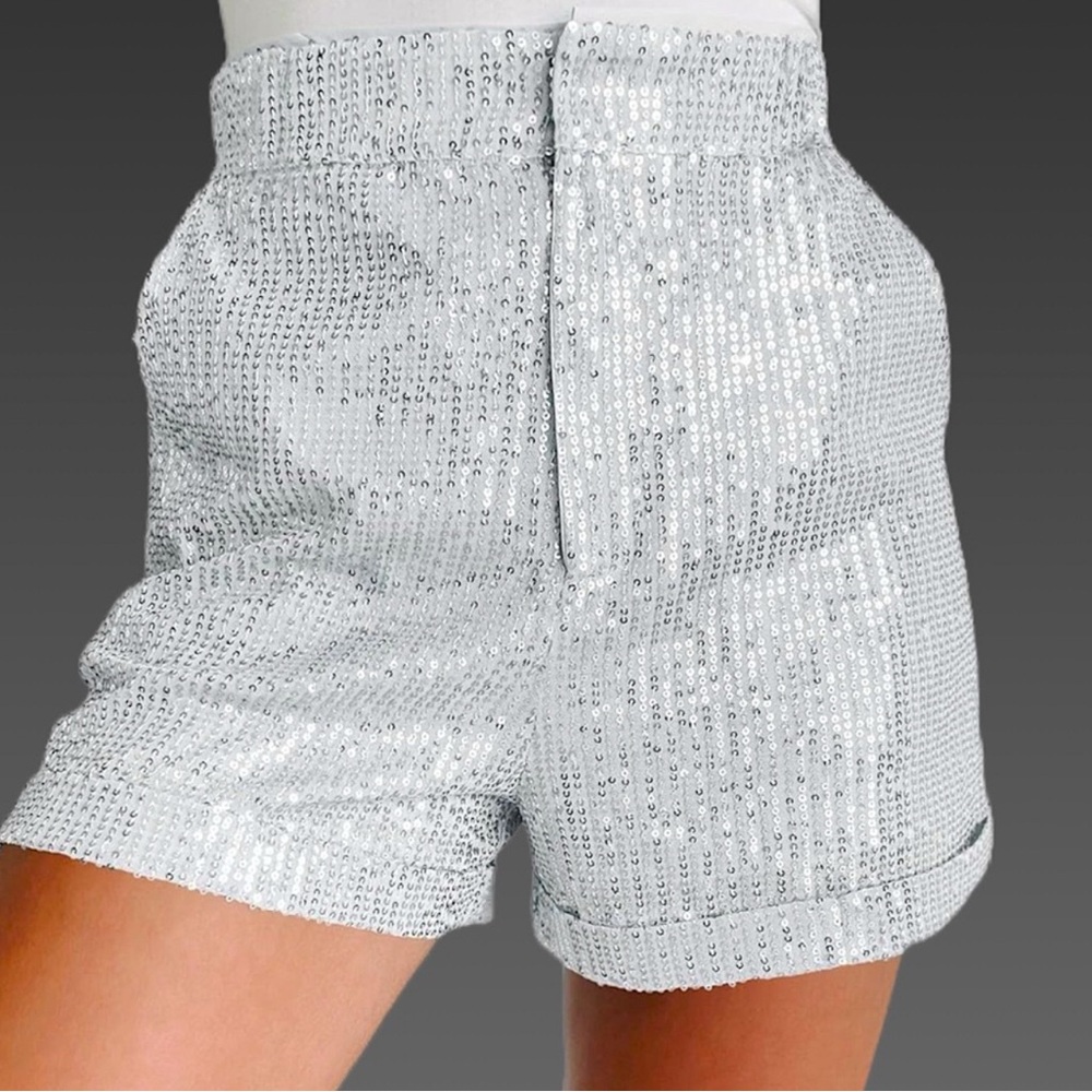 NWT Silver Sequin Women's High Rise  Shorts‎ - Medium